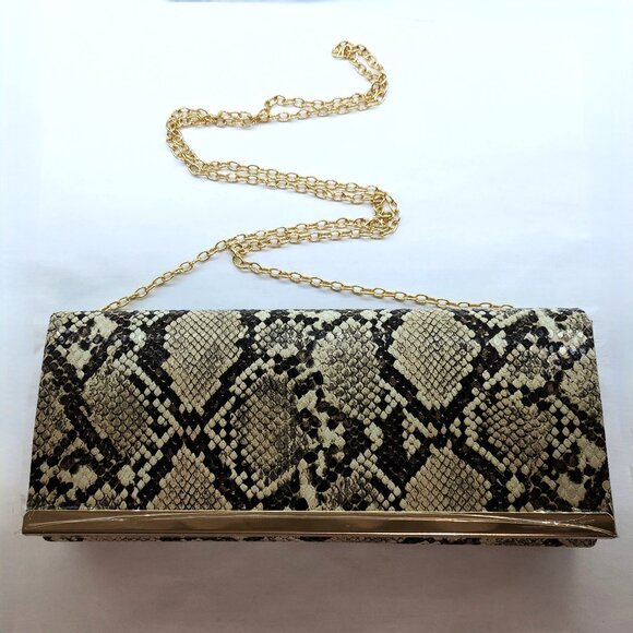 Faux Snakeskin Clutch Purse w/Chain Strap - Picture 1 of 7